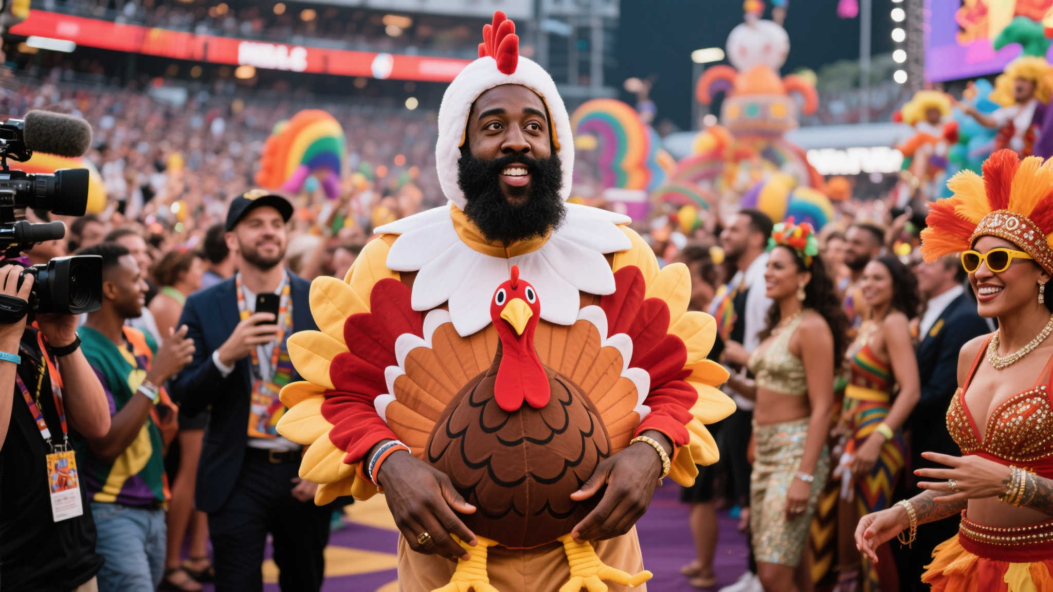 哈登化身火鸡,惊艳现身狂欢节 在一年一度的狂欢节中,众多名人纷纷参与其中,有些则